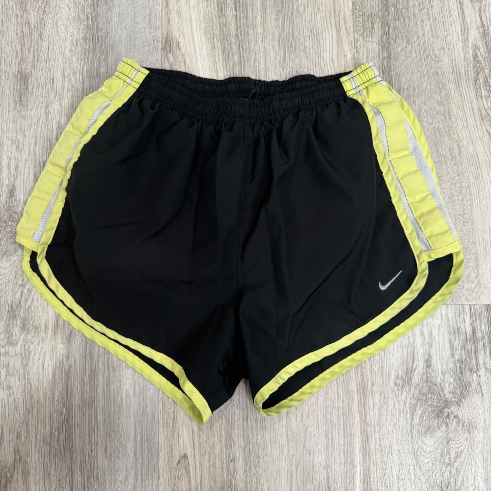 Nike Dri-FIT Women Running Shorts Black Neon Yellow Small Athletic Training 811